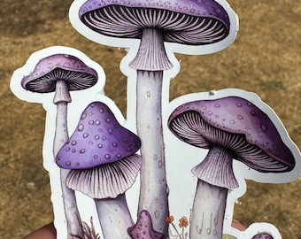 Purple Mushroom Sticker, Water Resistant Vinyl Decal