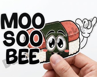 Moo Soo Bee Musubi Sticker | Kawaii Spam Musubi Vinyl Sticker | Funny Food Waterproof Decal