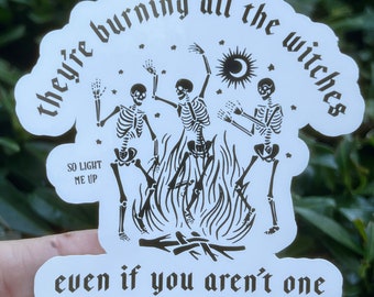 Burning Witches Skeletons Sticker - Water Resistant Vinyl Decal