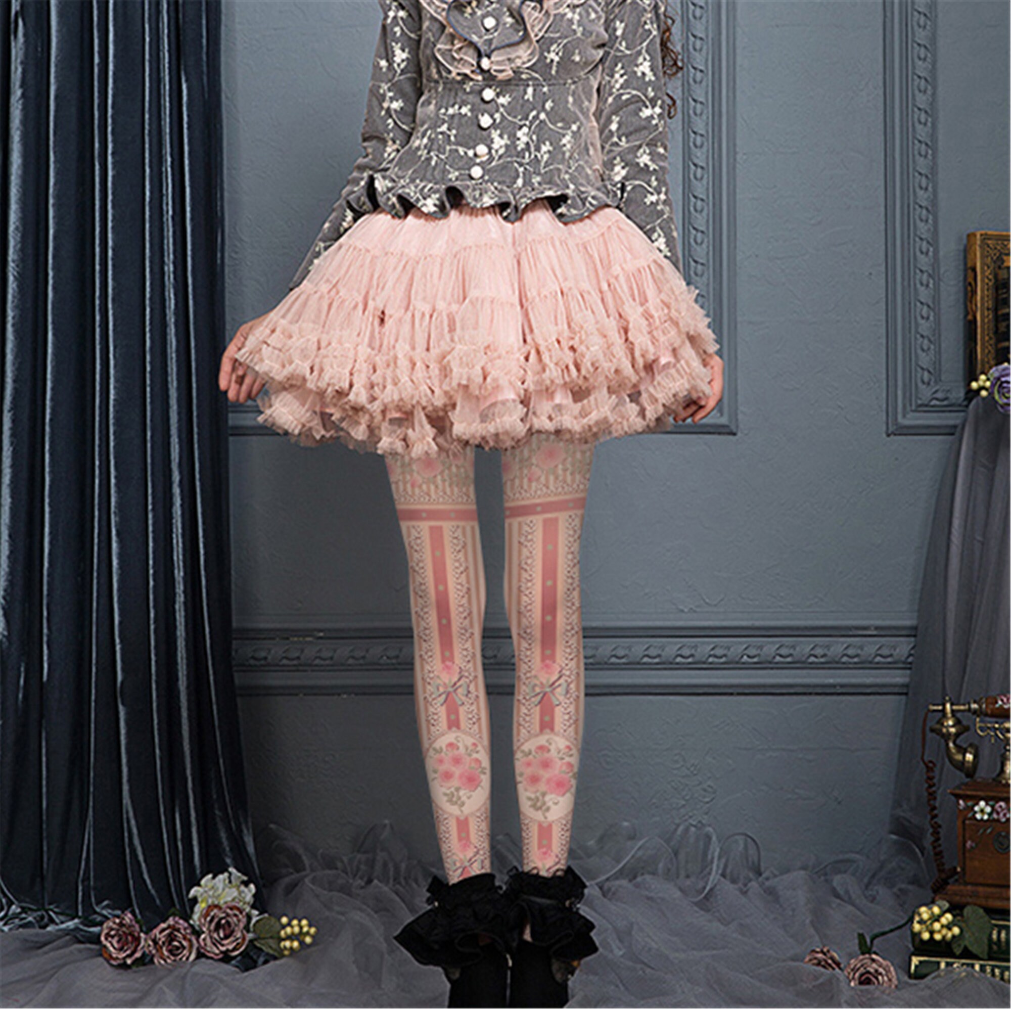 Party Vintage Breathable Flower Comfortable Mesh Girls Tights Lolita  Stockings Sexy Pantyhose Lace