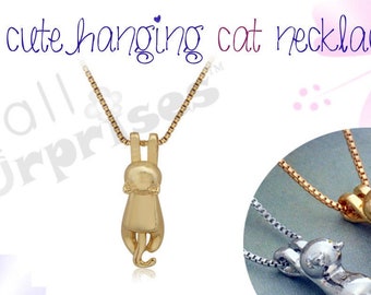 süße Katzen Halskette "Hanging Cat" Necklace  - Hängende Katze - kawaii Accessoire Geschenke - Kinderschmuck / Modeschmuck