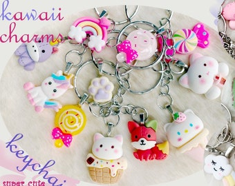 24 designs! kawaii 2-charms keychain - cute charms keychain resin / polymer - bear cat lolli sweets whale penguin - small surprises