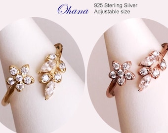 Sterling Silver Flower Ring - Rose or Gold "Ohana"  / cute rings / girls jewelry accessoires / small surprises