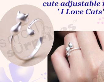 süße ringe design Katze - I love cats - Mädchen Ring vergrößerbar kawaii - süße Accessoire Geschenke - Kinderschmuck / Modeschmuck