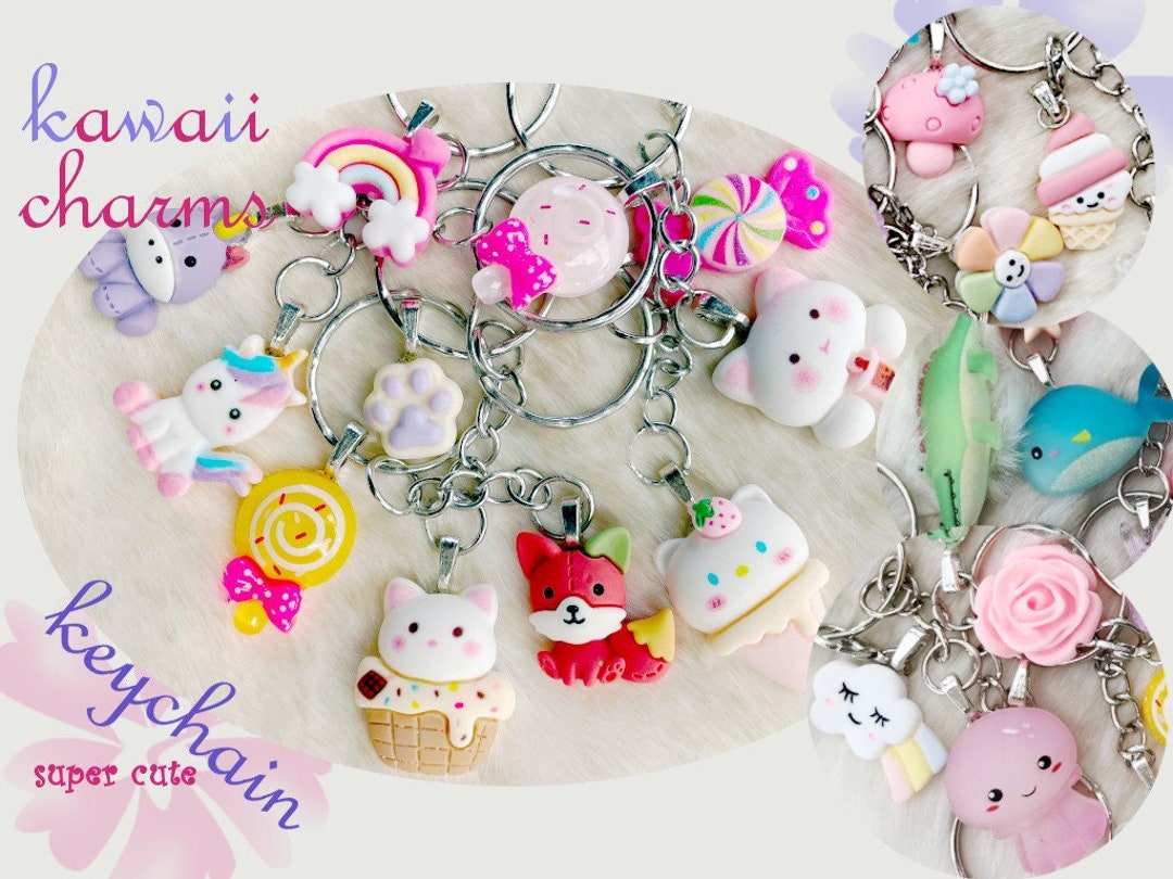 24 designs! kawaii 2-charms keychain - cute charms keychain resin / polymer - bear cat lolli sweets whale penguin - small surprises