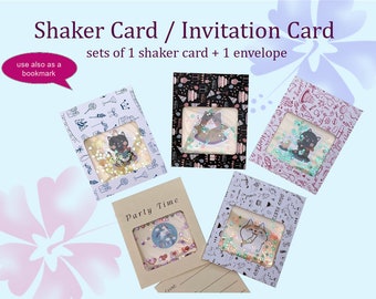 Shaker Card / Confetti Card / cute Invitation Shaker with Envelope / cat dog unicorn invitation