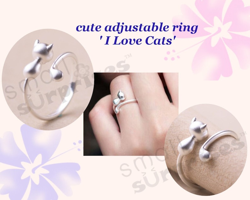 süße ringe design Katze I love cats Mädchen Ring vergrößerbar kawaii süße Accessoire Geschenke Kinderschmuck / Modeschmuck Bild 1