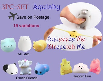 3pc-Set!!! Save Postage* Squeeeze Me Squishy Silicon Stress Reliever - small surprises - cute kawaii mochi squishy