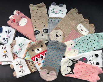 2er-Set Kawaii Socken (Ankle Socks) mit süßen Designs - Katze Bär in 3 größen Kinder Damen - cute socks, süße socken crew socks Geschenk