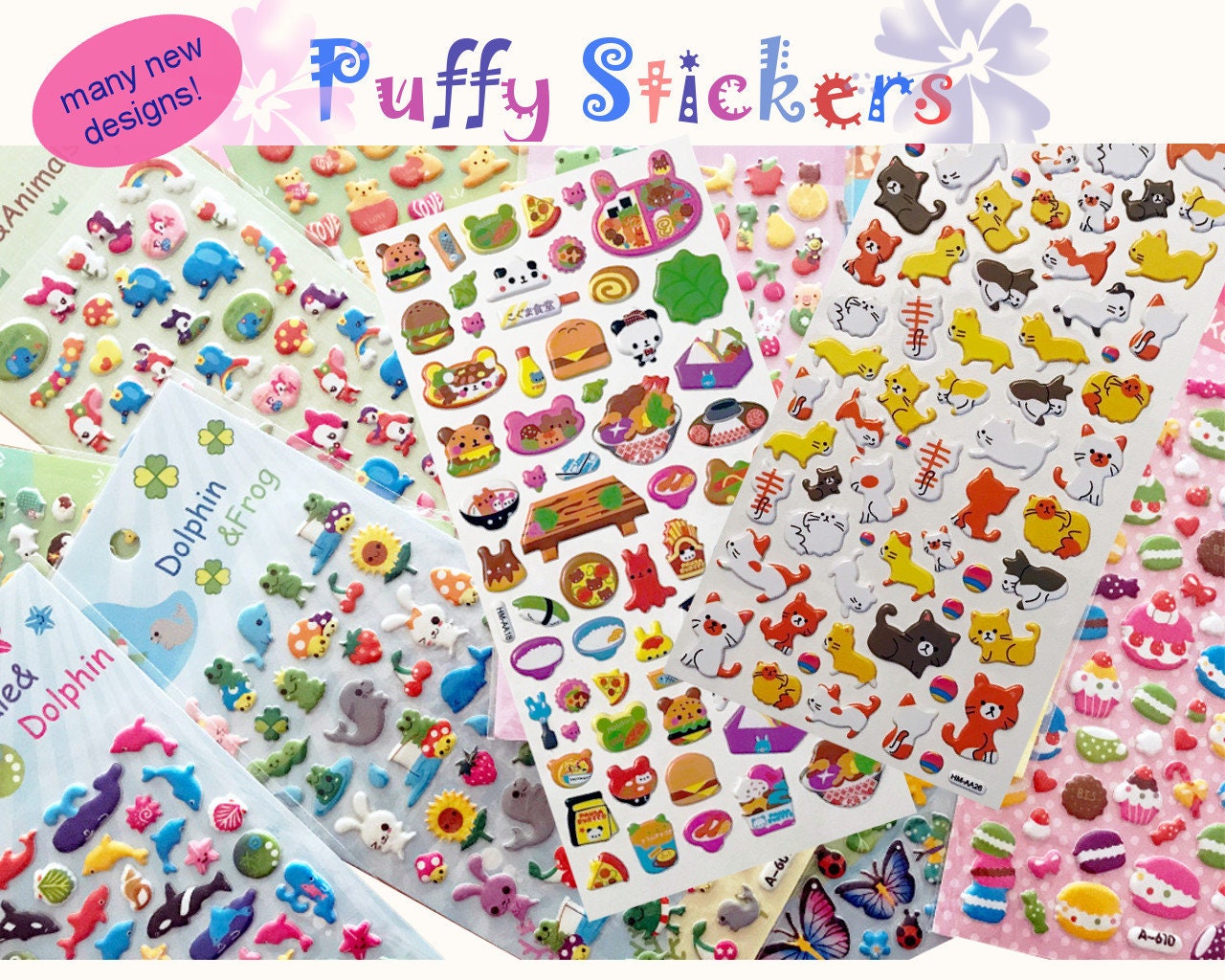 LZD 4 Sheets Kawaii Puffy Stickers, 3D Cute Anime Puffy Stickers for Kids,  Waterproof Reusable Puffy Sticker Kit for Toddlers Boys Girls Teens (PP)
