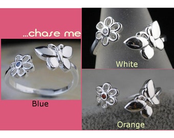 Sterling Silver Butterfly-Flower ring "Chase Me"  / cute rings / girls jewelry accessoires / small surprises