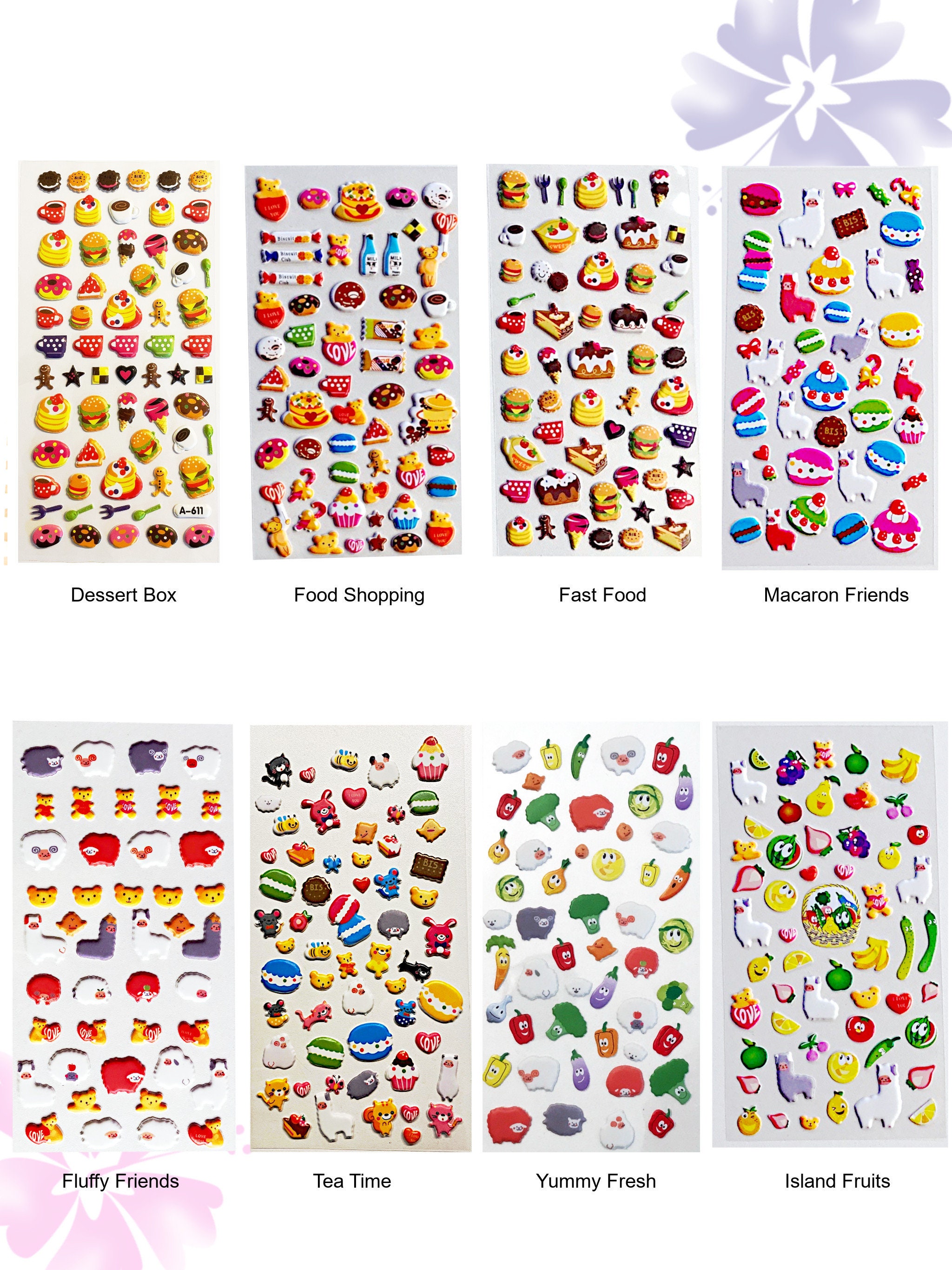 New Designs Puffy 3D Bubble Stickers for Scrapbooking DIY / Deco Stickers  Cute Kawaii Characters / Cat Rabbit Whale Food Stickers 