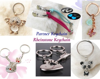 Charm keychain / Partner couples keychain / Rheinstone Keyring / Best Friends Ring Elephant Panda Butterfly crystal keychain