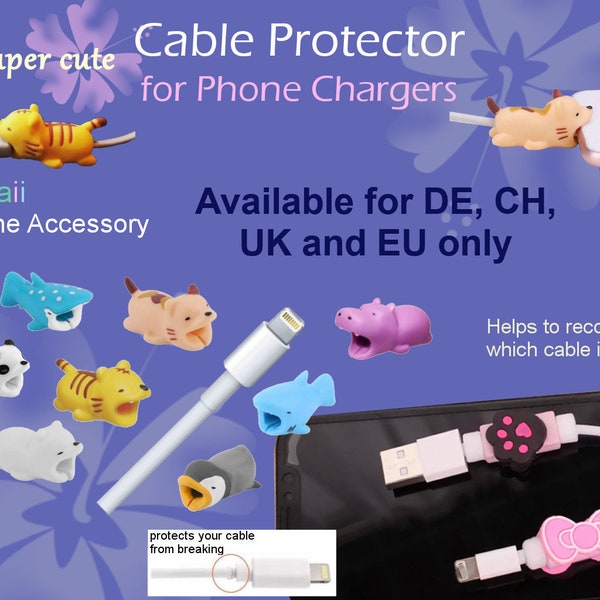 EU ONLY - 14 designs! kawaii Cable Protector Charger USB Kabelschutz Katze Hund Hase Kabel Schutz Ladegerät Cord Cable Protect