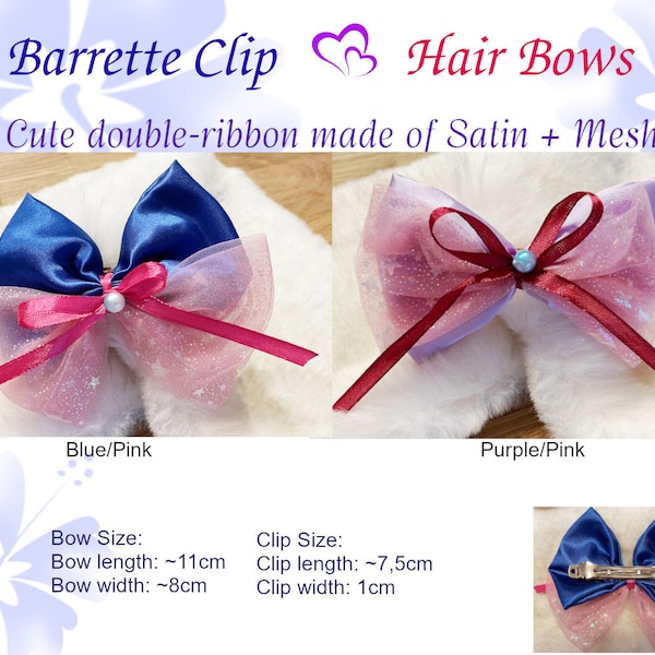 süße Haarspangen Haarklammer Schleife Hair Barrette Clip Ribbon Bow made of Satin Mesh