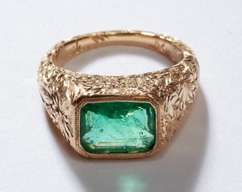 Fine Quality Natural Emerald Signet Ring | Made to Order