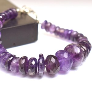 Handmade Amethyst Gemstone Bracelet: 7.5 inch Silver Jewelry