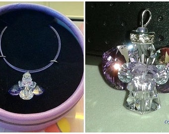 Collar de cristal Swarovski Angel hecho a mano (disponible en azul, rosa y púrpura)