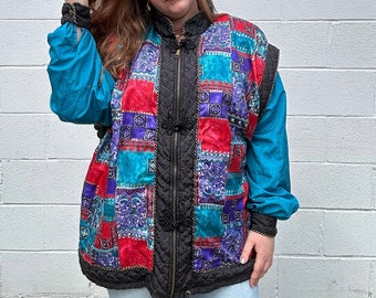 Vintage PLUS SIZE Lady Lavon Plus Mandarin Style Blue Red Bomber Jacket