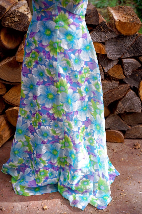 Vintage Blue & Purple Floral 1960s Maxi - image 6