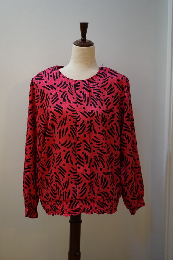 Pink Vintage 1980s Plus Size Blouse, cheetah prin… - image 9