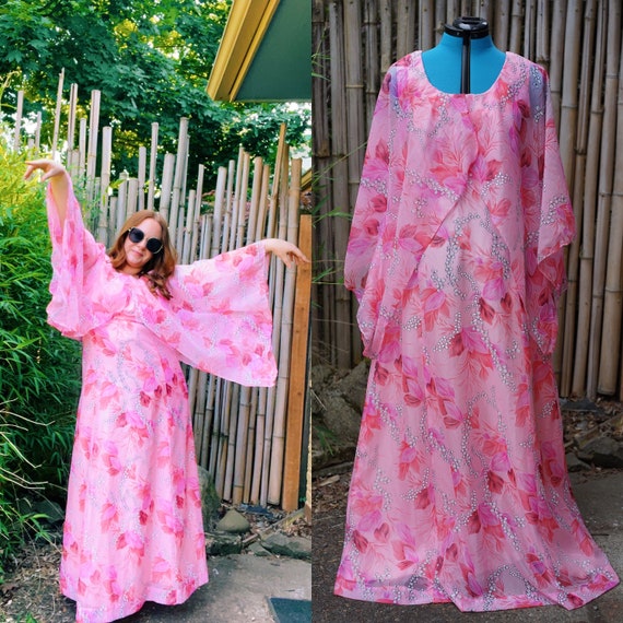 Vintage Lane Bryant Retro Pink Floral Butterfly Dress 