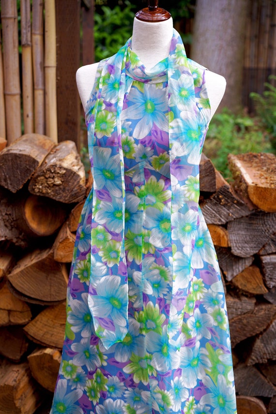 Vintage Blue & Purple Floral 1960s Maxi - image 4