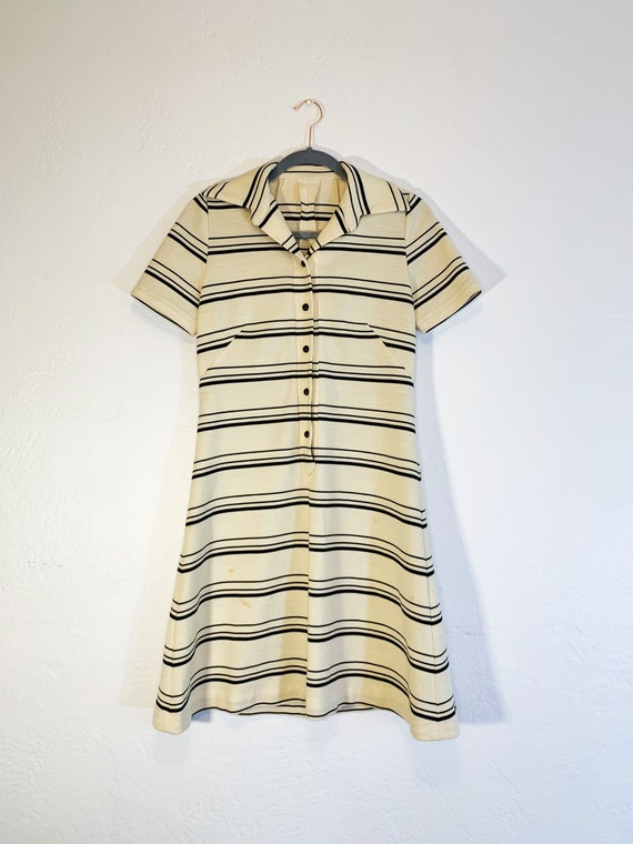 Brown & White 1970s Vintage Striped Dress, homema… - image 5