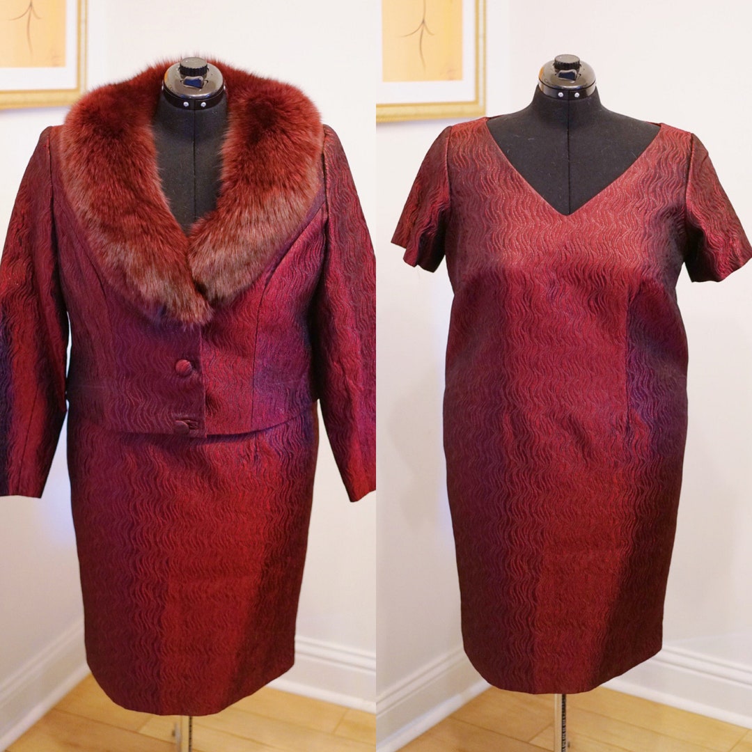 Victoria Rabbit Red Dress Vintage PLUS SIZE Rare Victoria Royal Red Cranberry Metallic Holiday ...