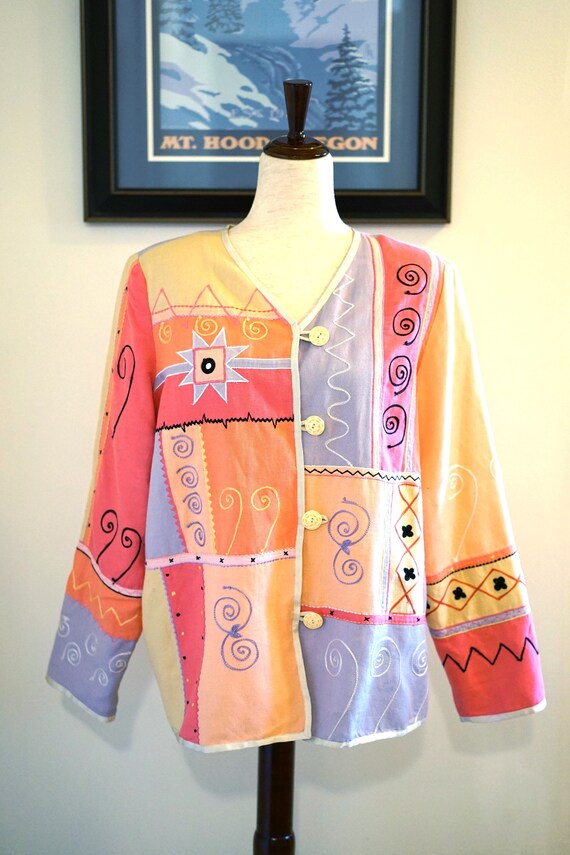 Vintage Indigo Moon Pink Patchwork and Appliqué B… - image 2