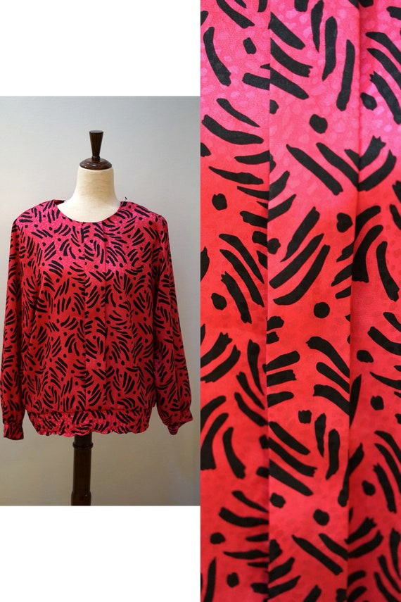 Pink Vintage 1980s Plus Size Blouse, cheetah prin… - image 2