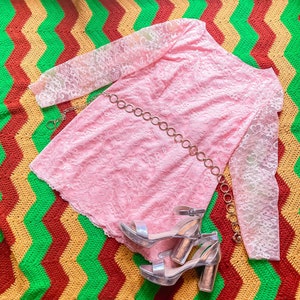 Vintage Retro Pink Lace Shift Mini Dress