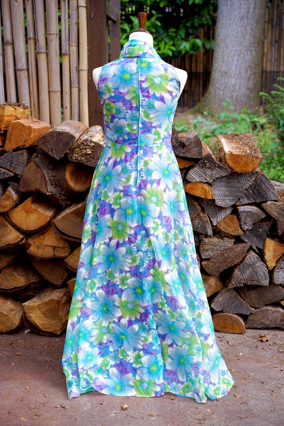 Vintage Blue & Purple Floral 1960s Maxi - image 5