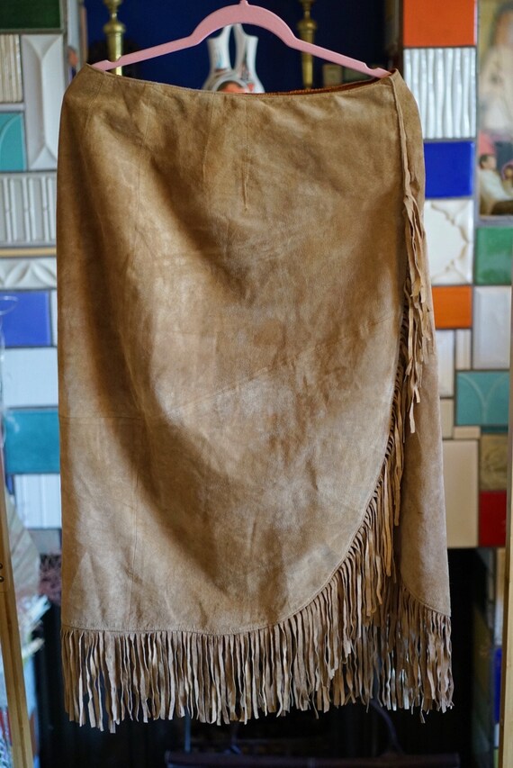 Vintage Brown Leather Suede Fringe Lew Magram Fri… - image 3