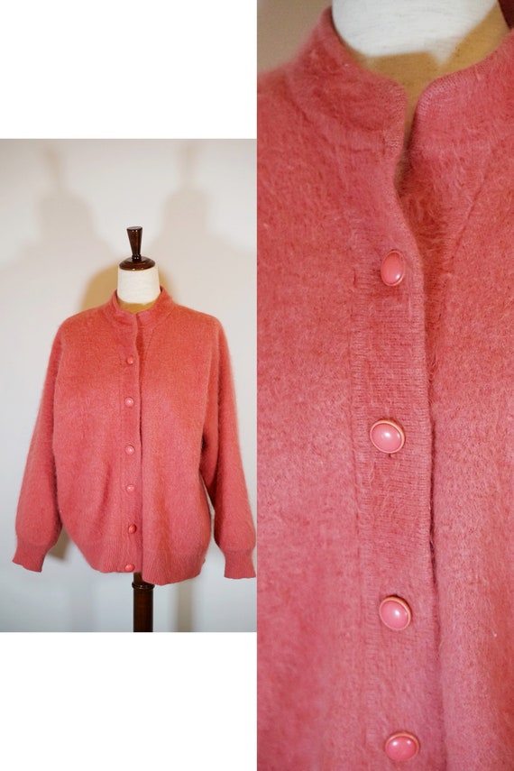 Vintage Coral Angora 1980s Venesha Cardigan Sweate