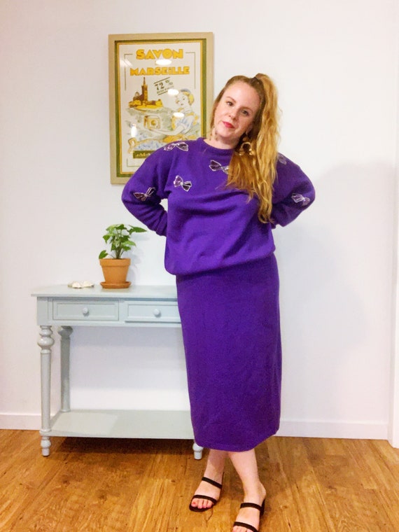 Lady Dorian 1980s matching purple sequined bow set