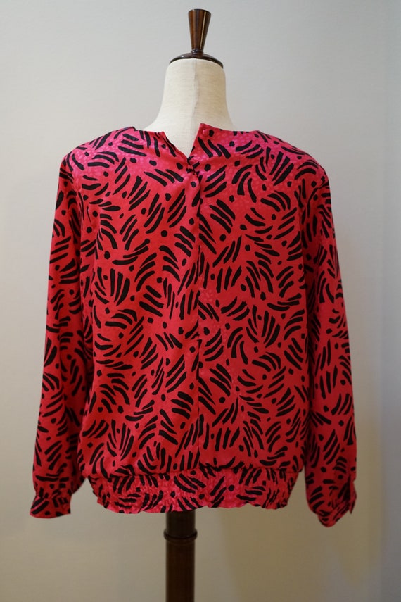 Pink Vintage 1980s Plus Size Blouse, cheetah prin… - image 8