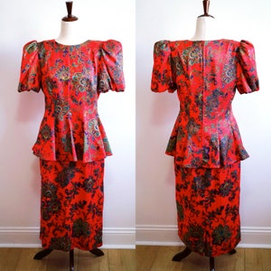 Vintage Baroque Puff Sleeve Red Skirt and Blouse Set