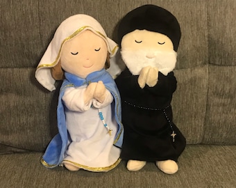 Jesus, Our Lady, St Charbel praying plush toy.