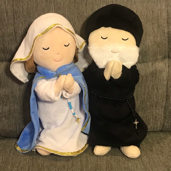 Jesus, Our Lady, St Charbel praying plush toy.