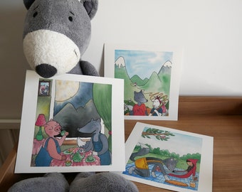 Le grand gentil loup - illustrations aquarelle pour enfants - pack 3 illustrations