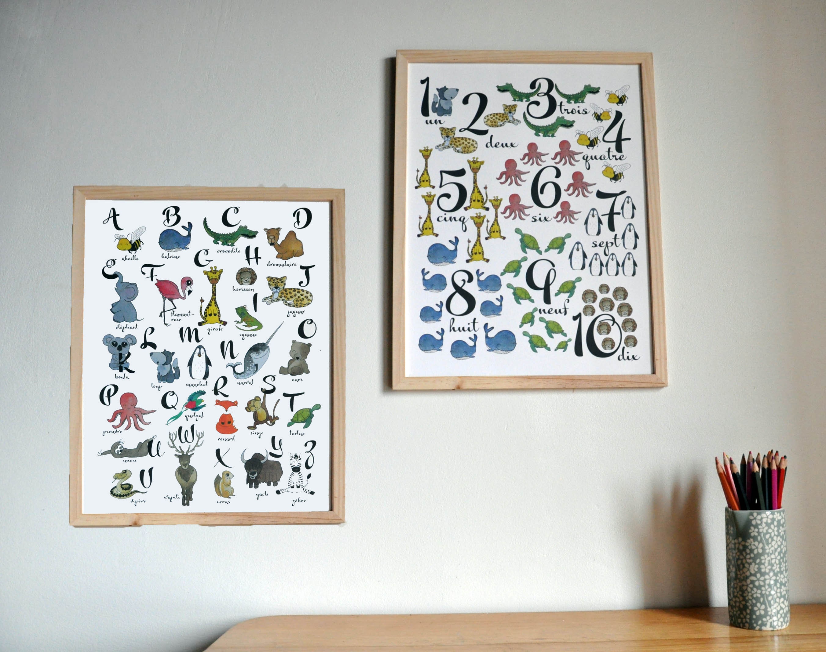 Pack J'apprends L'alphabet et Les Chiffres avec Animaux. Impression d'art