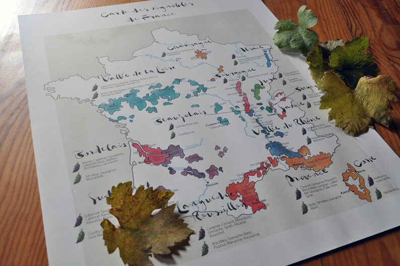 Carte des vignobles de France - impression d'art image 3