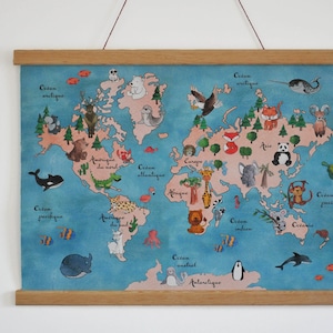 Karte der Tiere der Welt – Aquarell, Kunstdruck – bildende Kunst