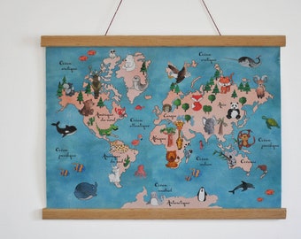 World Animal Map - Watercolor, Art Print - Fine Art