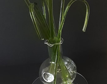 Hand blown Glass Tulip Flowers In Vase With Hand Made Name Of Your Choice.