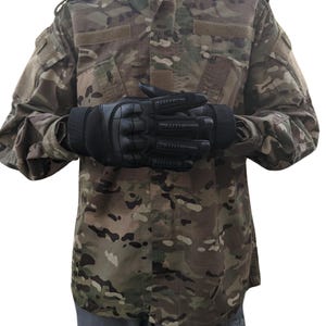 Men&#39;s Tactical Leather Gloves - Full Finger Touchscreen, Hard Knuckle Protection for Work, Motorcycle & Outdoor