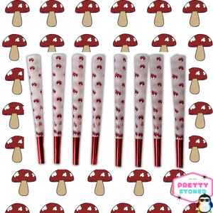 Cute Mushroom Pre Rolled Cones - 8 Pack - King Size Vegan-Friendly Hemp Paper Cones - Natural Slow Burning Ultra-Thin Pre Rolled Paper