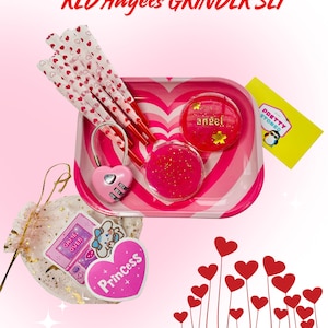 Vassoio regalo per rollare Red Valentines, set da 4 pezzi, grinder magnetico, 8 coni, lucchetto a forma di cuore, regalo carino per grinder, vassoio per rollare carino, carta per rollare