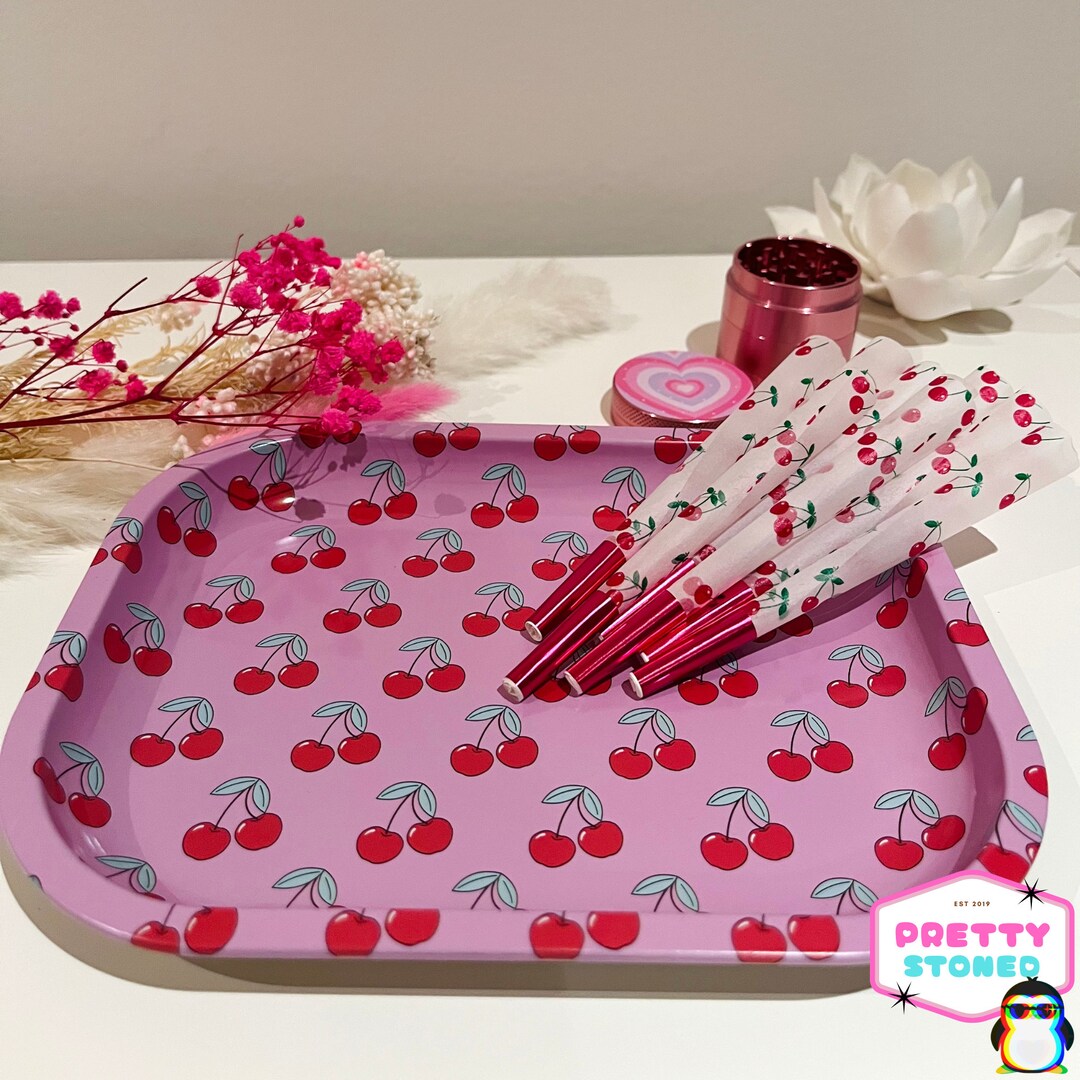 Pink Cherry Rolling Tray Gift Set With a Grinder and 8 Pre Etsy